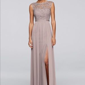 LONG BRIDESMAID DRESS WITH LACE BODICE (F19328)